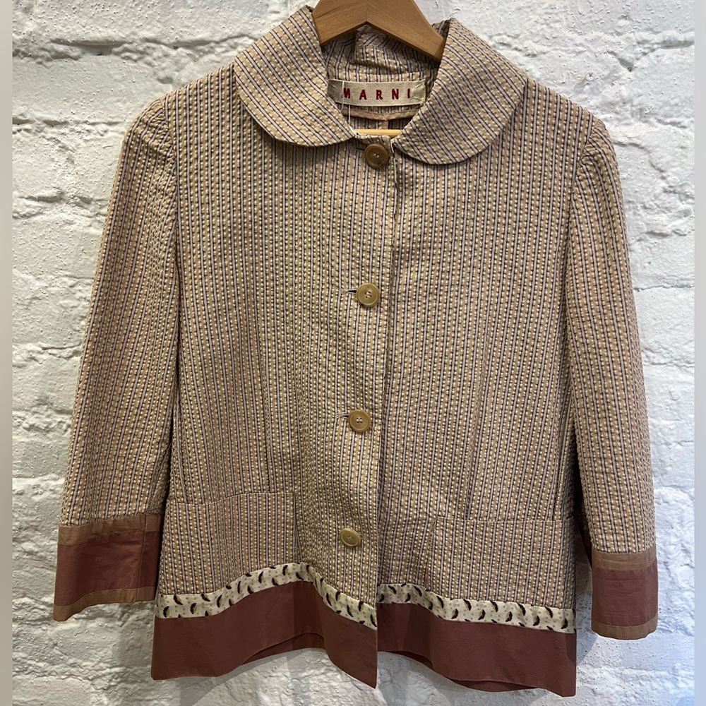 Marni Striped Cream and Blue Textured Jacket